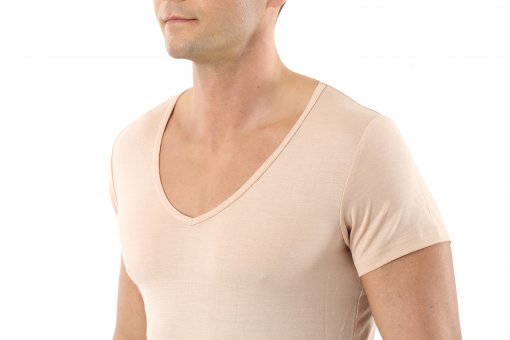 ALBERT KREUZ  Maglietta intima invisibile tessuto tecnico COOLMAX® cotone  scollo largo e rotondo color carne